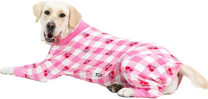 Pink Dog Recovery Suit - Female/Male Onesie, Lightweight, Prevent Shedding & Licking, Medium/Large Dogs, Full Belly