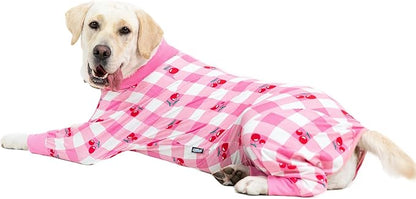 Pink Dog Recovery Suit - Female/Male Onesie, Lightweight, Prevent Shedding & Licking, Medium/Large Dogs, Full Belly
