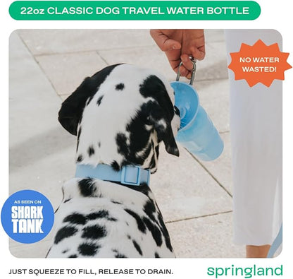 Springer Dog Water Bottle | Portable Travel Water Bottle Dispenser For Dogs - As Seen on Shark Tank | Patented, Leak-Proof Bottles Fill Bowl With Water - Ideal for Walking | BPA-Free 22oz Blue