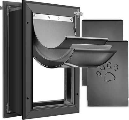 [Petoasis] 3-Flaps Heavy-Duty Dog Door for Wall, Rust Proof Aluminum Alloy Frame, Extreme Weather Dog Door Can Block Wind, Snow, and Rainwater Intrusion(Black, XLarge for Wall)