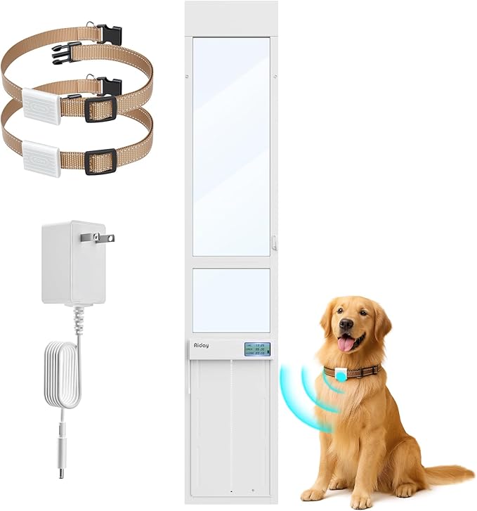 Automatic Sliding Glass Dog Door with Collar Sensor, X-Large Electric Doggy Door for Sliding Glass Doors, Adjustable 90-9/16" to 95-1/4" Slider Height, Anti-Pinch, Fits Dog Up to 220 Lbs (XL-Tall)