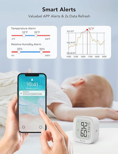 Govee WiFi Thermometer Hygrometer 2Pack H5103, Indoor Temperature Humidity Sensor with Electronic Ink Display, App Notification Alert, Free Data Storage Export, Digital Remote Monitor for Bedroom