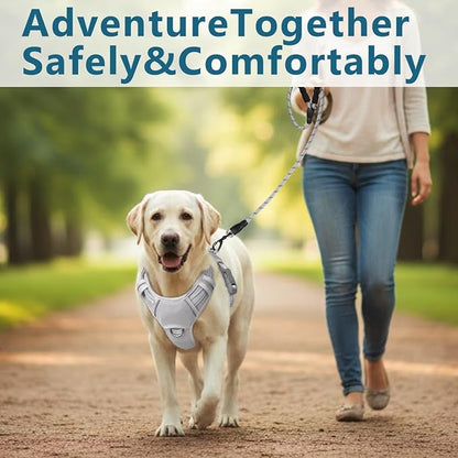 BARKBAY Dog Harness No Pull with ID Tag Pocket - Heavy Duty, Reflective, Easy Control for Large Dogs(Grey,L)