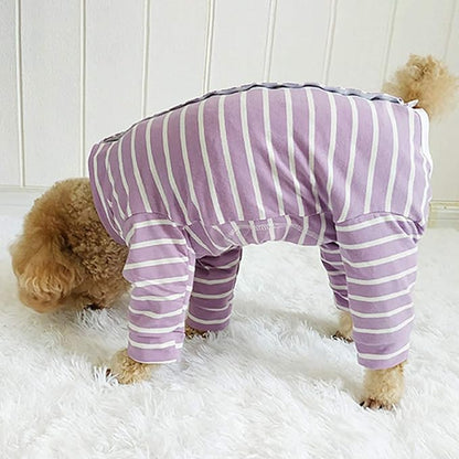 Dog’s Recovery Suit Post Surgery Shirt for Puppy, Full Coverage Dog's Bodysuit Wound Protective Surgical Clothes for Small and Medium Pets (Purple White Stripe-m)