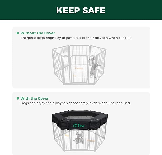 FXW Homeplus Indoor Dog Playpen with Hexagon Mesh Top Cover for Escape Prevention, 24 Inch 6 Panels Heavy Duty Dog Pen for Puppies and Small Dogs, White│Patented