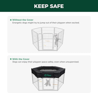 FXW Homeplus Indoor Dog Playpen with Hexagon Mesh Top Cover for Escape Prevention, 24 Inch 6 Panels Heavy Duty Dog Pen for Puppies and Small Dogs, White│Patented