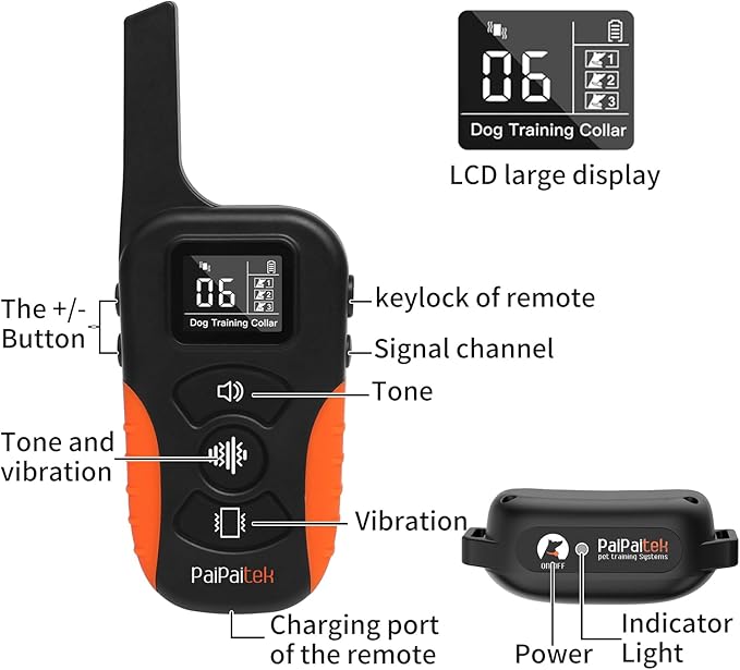 PaiPaitek No Shock Dog Training Collar with Remote 3300ft Range, Strong Vibrating Dog Collar Beep and Vibrate Only, Waterproof & Rechargeable Vibration Collar for Small Medium Large Dogs - No Prongs