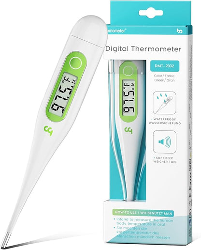 Femometer Thermometer for Adults and Kids, Digital Thermometer with Fever Alert, Memory Recall, C/F Switchable, for Oral, Rectal or Under Arm Use, Green