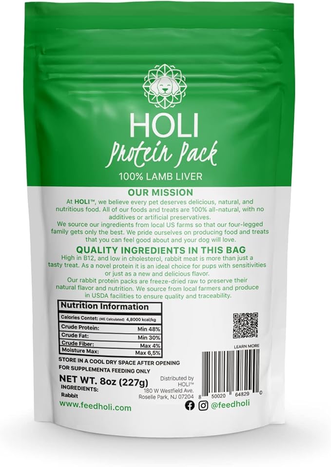 HOLI Rabbit Dog Food Topper – Freeze Dried Rabbit Dog Topper for Dry Food – Single Ingredient, Human-Grade Meal Topper for Picky Dogs – Grain Free & All Natural - 8oz