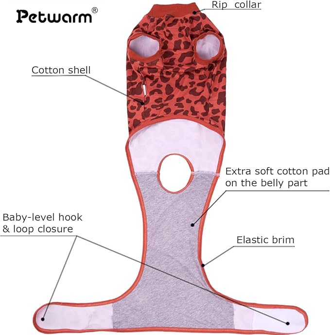 PetWarm Dog Recovery Suit, Surgical Suit for Dogs Female Spay Male Neutered, After Surgery Dog Onesie, Anti-Licking Dog Surgery Recovery Suit, Leopard Pattern, Red, XL