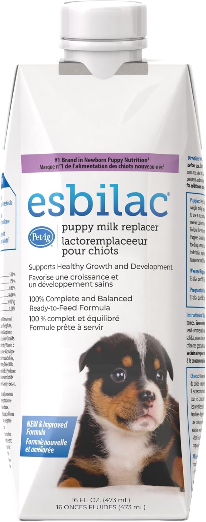 PetAg Esbilac Puppy Milk Replacer Liquid - 16 oz - Resealable, Ready-to-Feed Formula with Vitamins for Newborn Puppies to 1 year - Easy to Digest - Storable & Portable