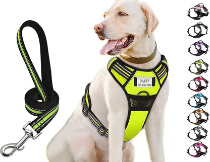 Moonpet Custom Personalized Dog Harness Leash Set with Name and Phone Number,No Pull Heavy Duty Personalized Small Medium Large X-Large Dogs Pet Vest Harness for Training and Walking