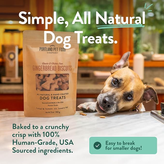 Portland Pet Food Company Gingerbread Dog Treats Healthy Biscuits for Small Medium & Large Dogs - Grain-Free, Human-Grade All Natural Cookies, Snacks & Puppy Training Treats - Made in the USA - 5 oz