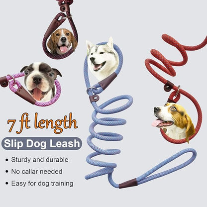 BTINESFUL 7FT Slip Lead Dog Leash, 1/4" Nylon Rope Dog Training Leash, No-Pull Leashes for Small Medium Dogs Walking Controlling