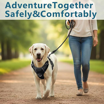 BARKBAY Dog Harness No Pull with ID Tag Pocket - Heavy Duty, Reflective, Easy Control for Large Dogs(Black,L)