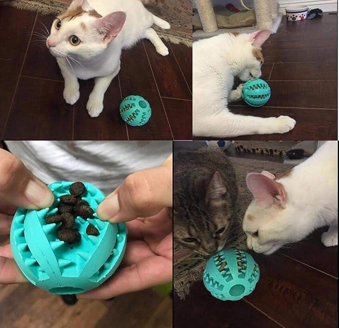 Sunglow 2 Pack Teething Toys Ball for Small/Medium/Large Dogs and Puppies, Nontoxic, Cat, Bite Resistant, Food Treat Feeder, Chew Tooth Cleaning Exercise Game, IQ Training
