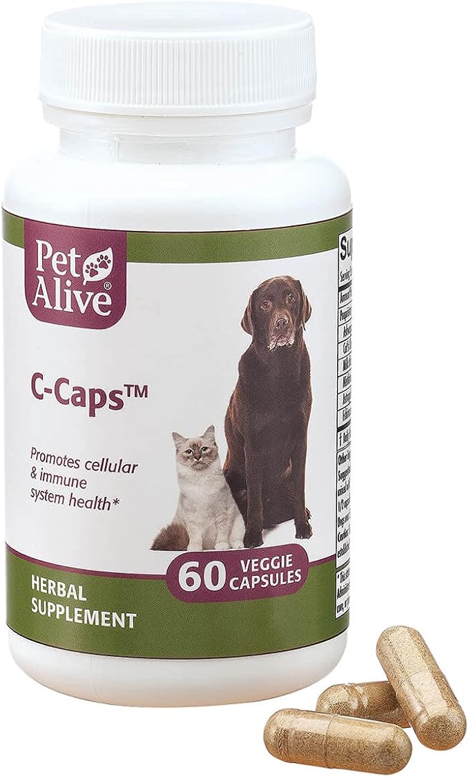 PetAlive C-Caps - All Natural Herbal Supplement Promotes Cellular and Immune System Health in Dogs and Cats - 60 Veggie Caps