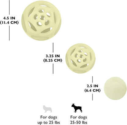 Chew King by Mammoth Glow-in-the-Dark Dog Fetch Balls (4-Pack Combo), Lattice & Rubber Fetch Toys for Night Play, High Bounce, Rechargeable Under Any Light, Multiple Sizes