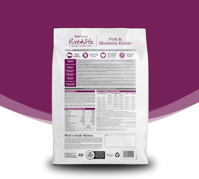 NutriSource Pure Vita Grain Free Pork & Blueberry Dog Food, 4LB