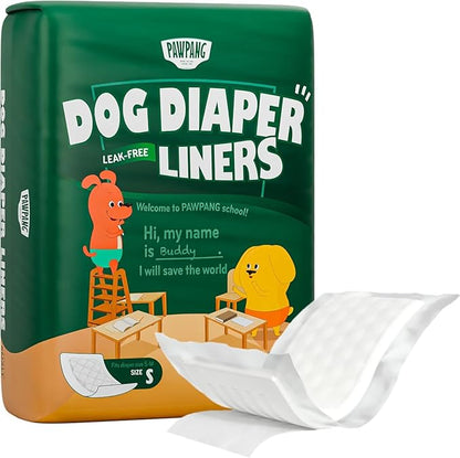 PAWPANG Disposable Dog Diaper Liners Booster Pads for Male & Female Dogs, 100ct, 5 Sizes Options, Doggie Diaper Inserts fit Most Types of Dog Diapers - Pet Belly Bands & Male Wraps (Small(100ct))