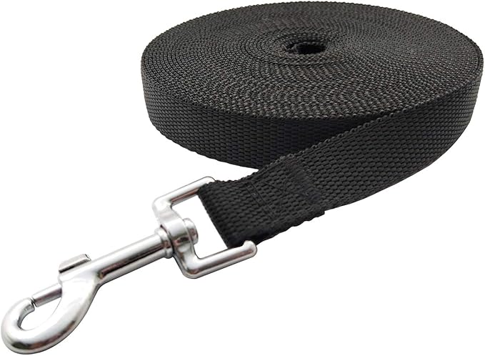 Nylon Training Dog Leash for Small Medium Large Dogs, 15ft 20ft 30ft 50ft Long Leash Dog/Puppy Lead for Obedience Recall Training, Camping (1" x 20ft, Black)