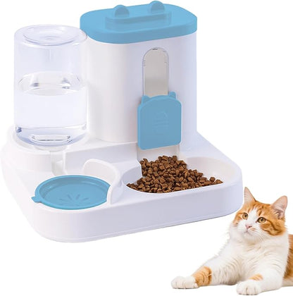 Gravity Cat Feeder and Water Dispenser, 2 in 1 Automatic Cat Feeder, 2 Pack Large Capacity Self Feeding for Small Medium Dog Puppy Kitten （Blue）
