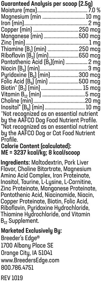 Breeder’s Edge B Strong Powder, B-Complex Vitamin Supplement for Dogs and Cats, Supports Reproductive Health, Promotes Normal Heat Cycles, and Helps Maintain Energy, 1kg