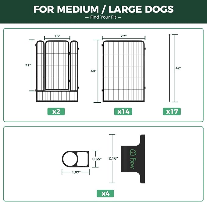 FXW Rollick Dog Playpen with Anchor Kit (Pack of 4) – 40 Inch 8-Panel Dog Pen for Large Dogs, Stable & Safe Indoor/Outdoor Play│Patented