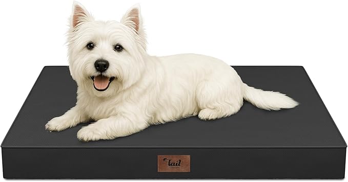 Outdoor Dog Bed for Small Dogs & Cats, Waterproof Dog Crate Mat Orthopedic Egg Crate Foam with Washable Removable Oxford Cover, Black