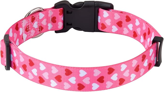 Mihqy Dog Collar - Adjustable Heart Dog Collar - Love Theme - Perfect for Small Medium Large Dogs(Pink Heart,M)