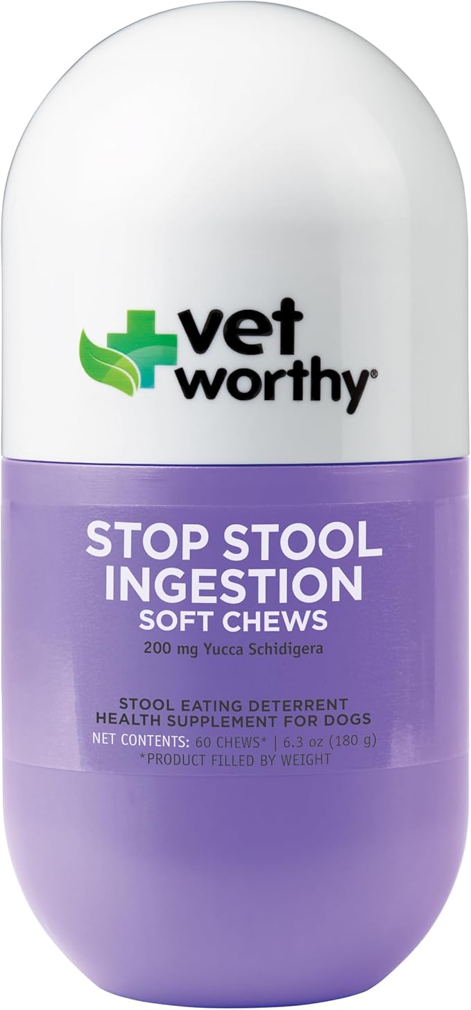 Vet Worthy Coprophagia Deterrent for Dogs - Pet Supplement with Chamomile, Yucca Schidigera to Stop Stool Eating for Dogs - Contains Parsley to Naturally Freshen Breath - 60 Soft Chews