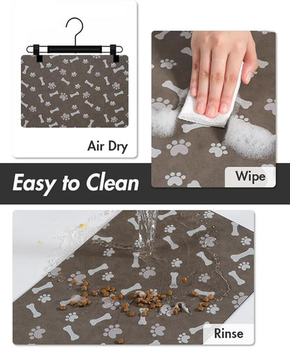 MontVoo Dog Food Mat-Pet Feeding Mat for Food and Water-No Stains Quick Dry Dispenser Cat Bowl Mat for Messy Drinkers(16"X24" Brown)