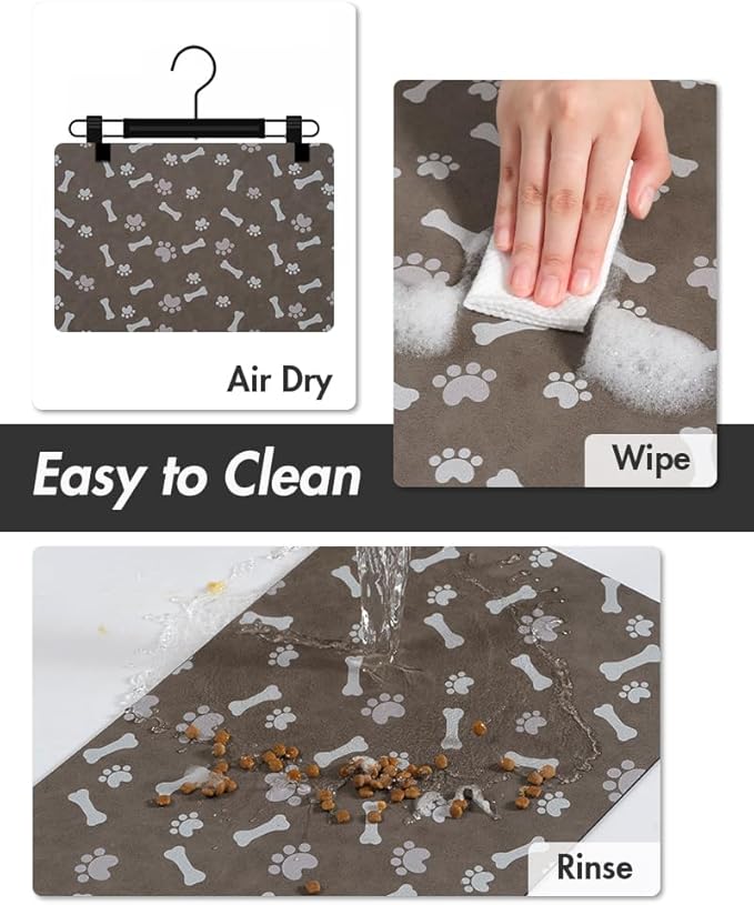 MontVoo Dog Food Mat-Pet Feeding Mat for Food and Water-No Stains Quick Dry Dispenser Cat Bowl Mat for Messy Drinkers(14"x22" Brown)