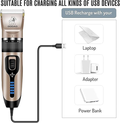 Dog Clippers for Grooming,Dog Grooming Kit for Heavy Thick Hair&Coats/Low Noise Rechargeable Cordless Hair Trimmer/Pet Shaver with Paw Trimmer for Small & Large Dogs Cats