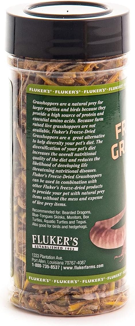 Fluker's Freeze Dried Grasshoppers, Nutrient-Packed, Ideal for Lizards, Reptiles, Birds, Fish, Hedgehogs, 1.7 oz