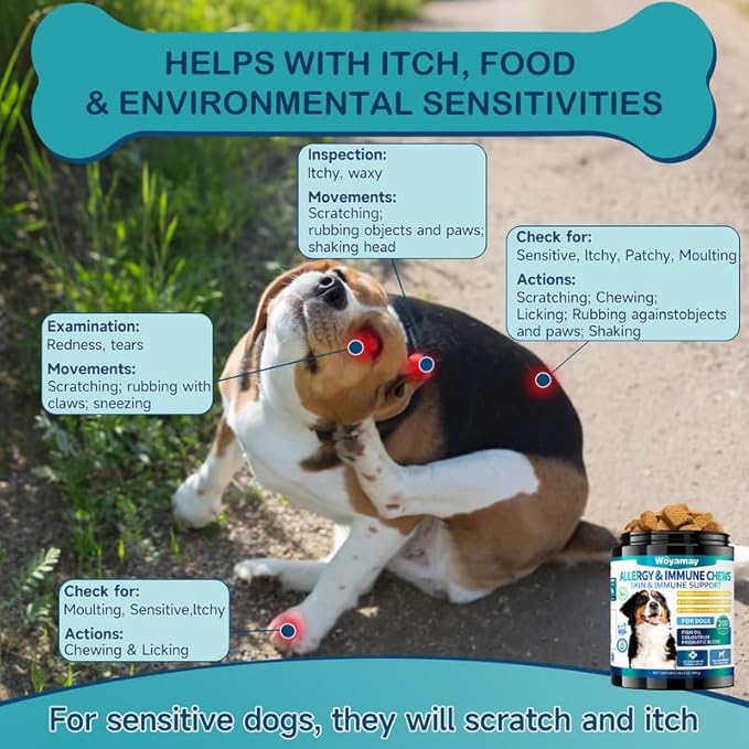 Dog Allergy Chews for Dog Itching Skin Relief, 200 Dog Allergy Relief Treats with Probiotics for Dogs, Immune Support & Skin Relief for Seasonal Allergies, Gut & Digestive Health, Chicken Flavor