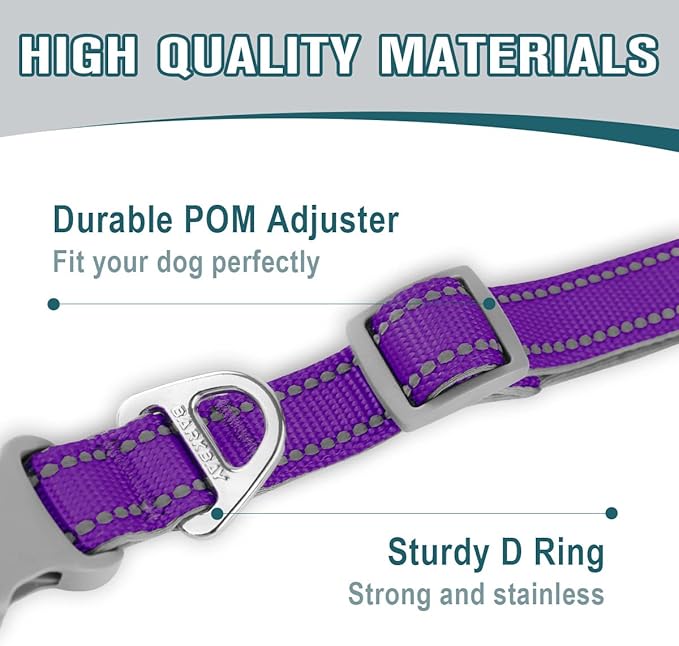 Dog Collar for Medium Small Large Dogs Reflective with Leash,Collar and Leash for Dogs,Soft Neoprene Padded 2 Pack(Purple,S)