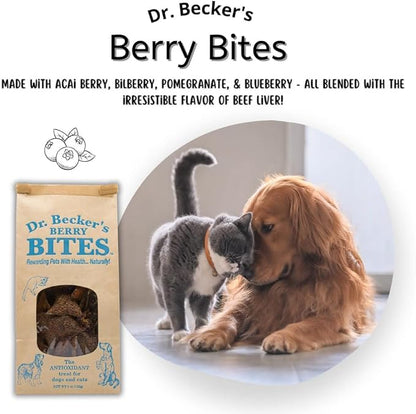 Dr. Becker's Berry Bites | Made from Acai Berry, Bilberry, Pomegranate, Blueberry | Grain Free Antioxidant Liver Training Treats for Dogs & Cats, 5 oz
