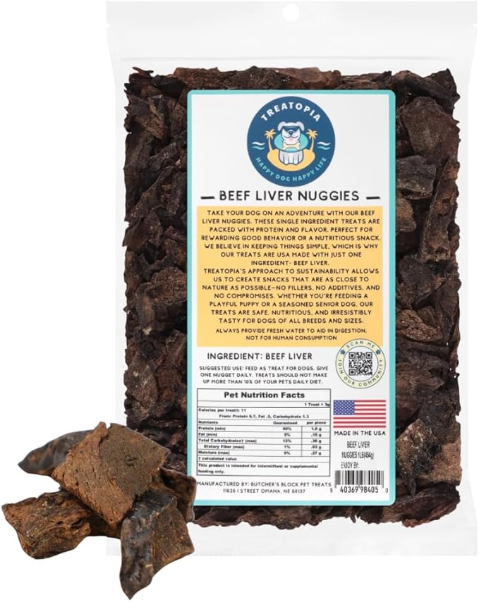 TREATOPIA Beef Liver Nuggies Dog Treats, 16 Ounce Bag - All-Natural, Sustainable, Healthy, High Protein, Hand-Trimmed, Slow-Roasted, Made in The USA, Nutritious, No Additives, No Fillers