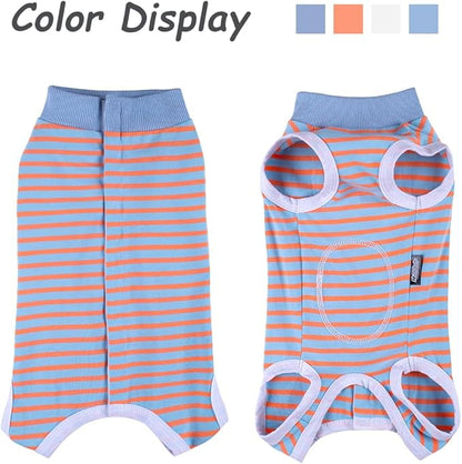 Dog Surgery Recovery Suit,Female Male Puppy Shirt,Dog Spay Neuter Onesie,E-Collar Cone Alternative,Abdominal Wound Protector,Prevent Licking Wound(Blue Orange Stripe-l)