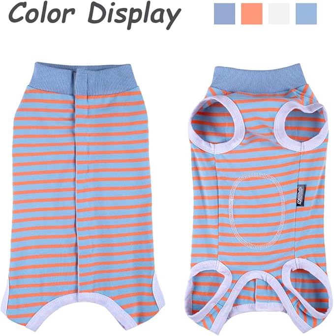 Dog Surgery Recovery Suit,Female Male Puppy Shirt,Dog Spay Neuter Onesie,E-Collar Cone Alternative,Abdominal Wound Protector,Prevent Licking Wound(Blue Orange Stripe-m)