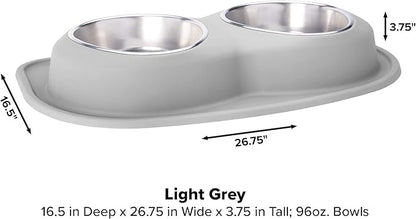 WeatherTech Double Low Pet Feeding System - Compact and Portable Dog/Cat Food and Water Station - 96 oz (12 Cups) Light Grey (DL9603LG)