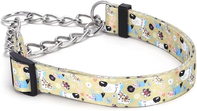 Martingale Dog Collar with Stainless Steel Chain - Limited Chain Cinch Training Collar for No Pull Training Dog - Flower Multicolor Cute Patterns - Premium No Slip Collar (HA12NO14, L)
