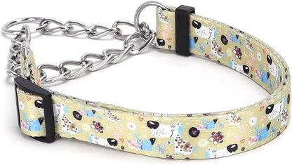 Martingale Dog Collar with Stainless Steel Chain - Limited Chain Cinch Training Collar for No Pull Training Dog - Flower Multicolor Cute Patterns - Premium No Slip Collar (HA12NO14, M)