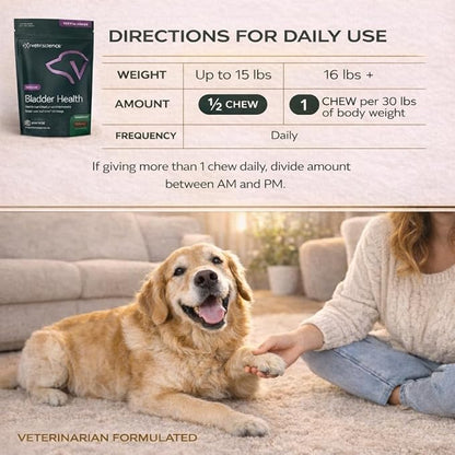 VetriScience Bladder Health Soft Chews for Dogs Bladder Control Supplement & Urinary Support - Incontinence Support Formula with Soy Protein & Red Clover, Chicken Flavor, 60 Count