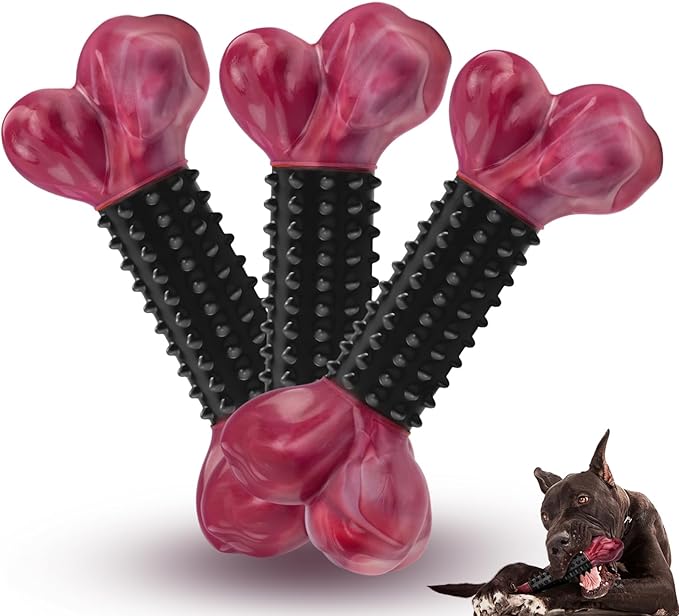 Apasiri 3-Pack Tough Dog Toys for Aggressive Chewers: Bacon Flavored Long Lasting Dog Bones for Large Dogs, Heavy Duty Nylon & Rubber Dog Chew Toys to Keep Them Busy, Medium & Large Breed, Black