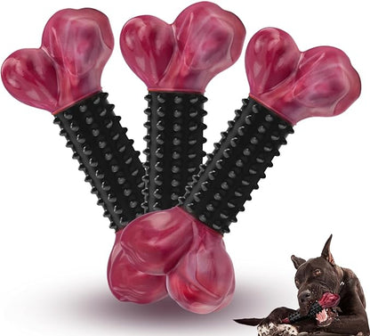 Apasiri 3-Pack Tough Dog Toys for Aggressive Chewers: Bacon Flavored Long Lasting Dog Bones for Large Dogs, Heavy Duty Nylon & Rubber Dog Chew Toys to Keep Them Busy, Medium & Large Breed, Black