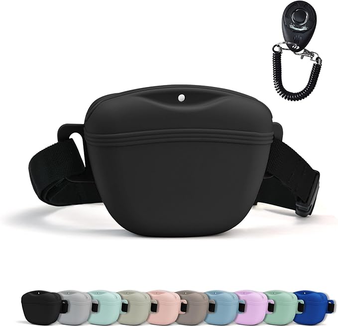 AUDWUD Magnetic Silicone Dog Treat Pouch with Adjustable Waist Belt Dog Training Bag for Small Medium Large Dogs Hands Free, Easy to Clean And Dishwasher Safe