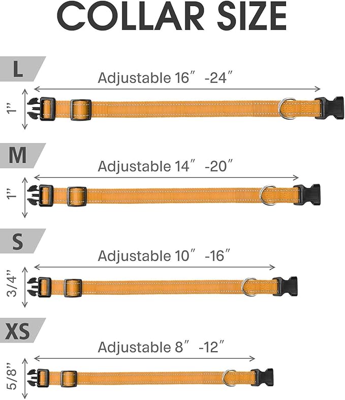FunTags Dog Leash Bundle with 1.0"x 16"-24" Dog Collar,6FT Reflective Nylon Dog Leashes with Nylon Dog Collar for Large Dogs,Khaki