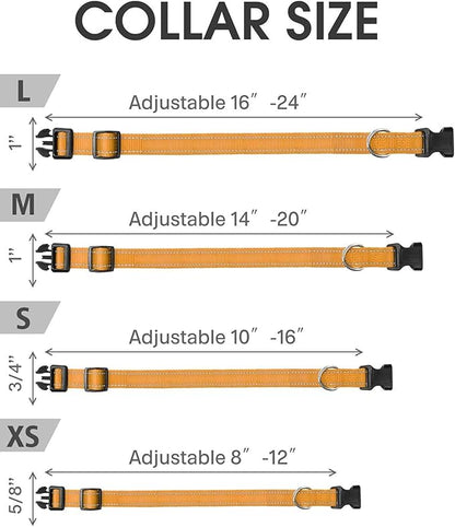 FunTags Dog Leash Bundle with 1.0"x 16"-24" Dog Collar,6FT Reflective Nylon Dog Leashes with Nylon Dog Collar for Large Dogs,Khaki